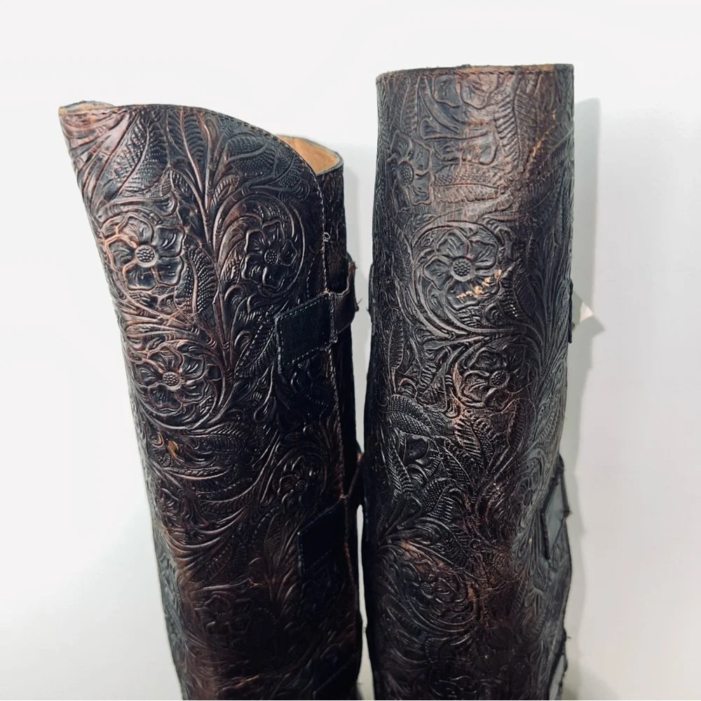 J.B. Dillon Maddie Tall Embossed Leather Harness Boots Brown Women’s 8.5B